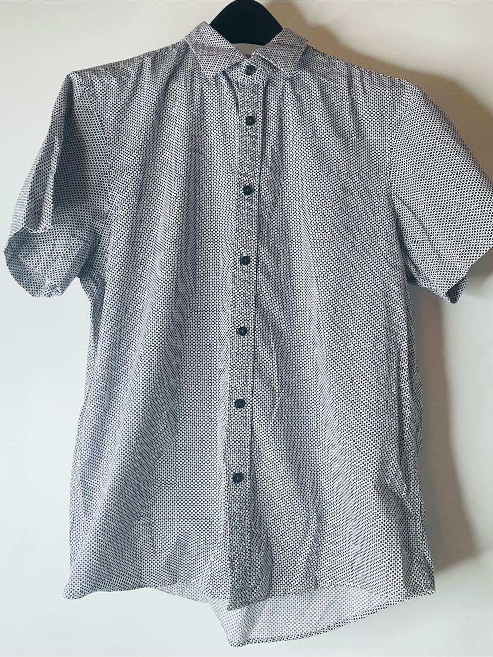Michael Kors White Short-Sleeve Button-Down with Blue Dot Print